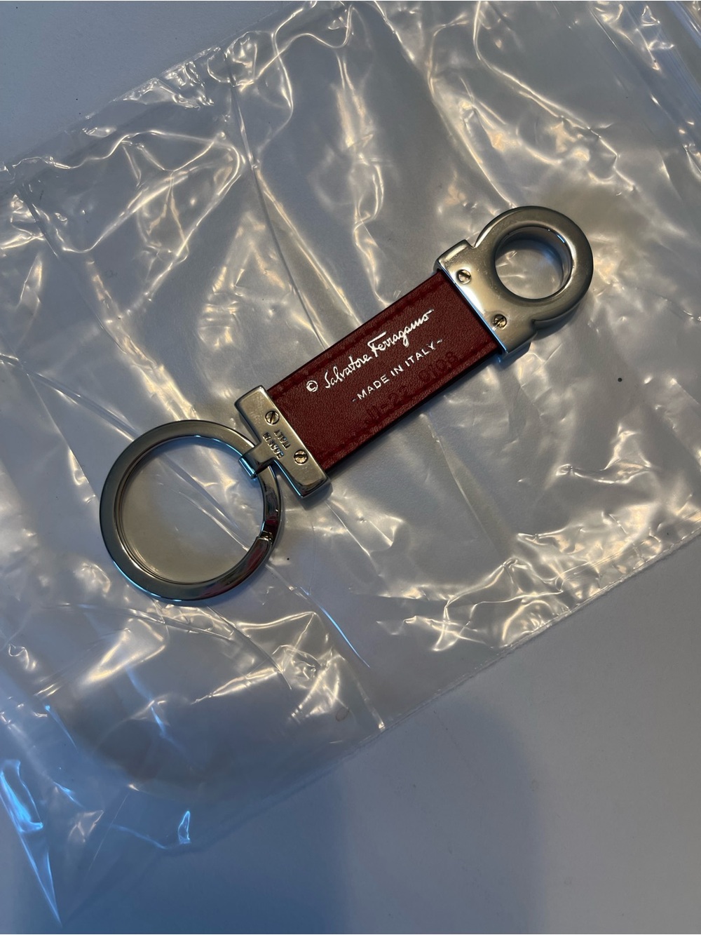 Salvatore Ferragamo  Red Leather Keyring Burgundy Silver